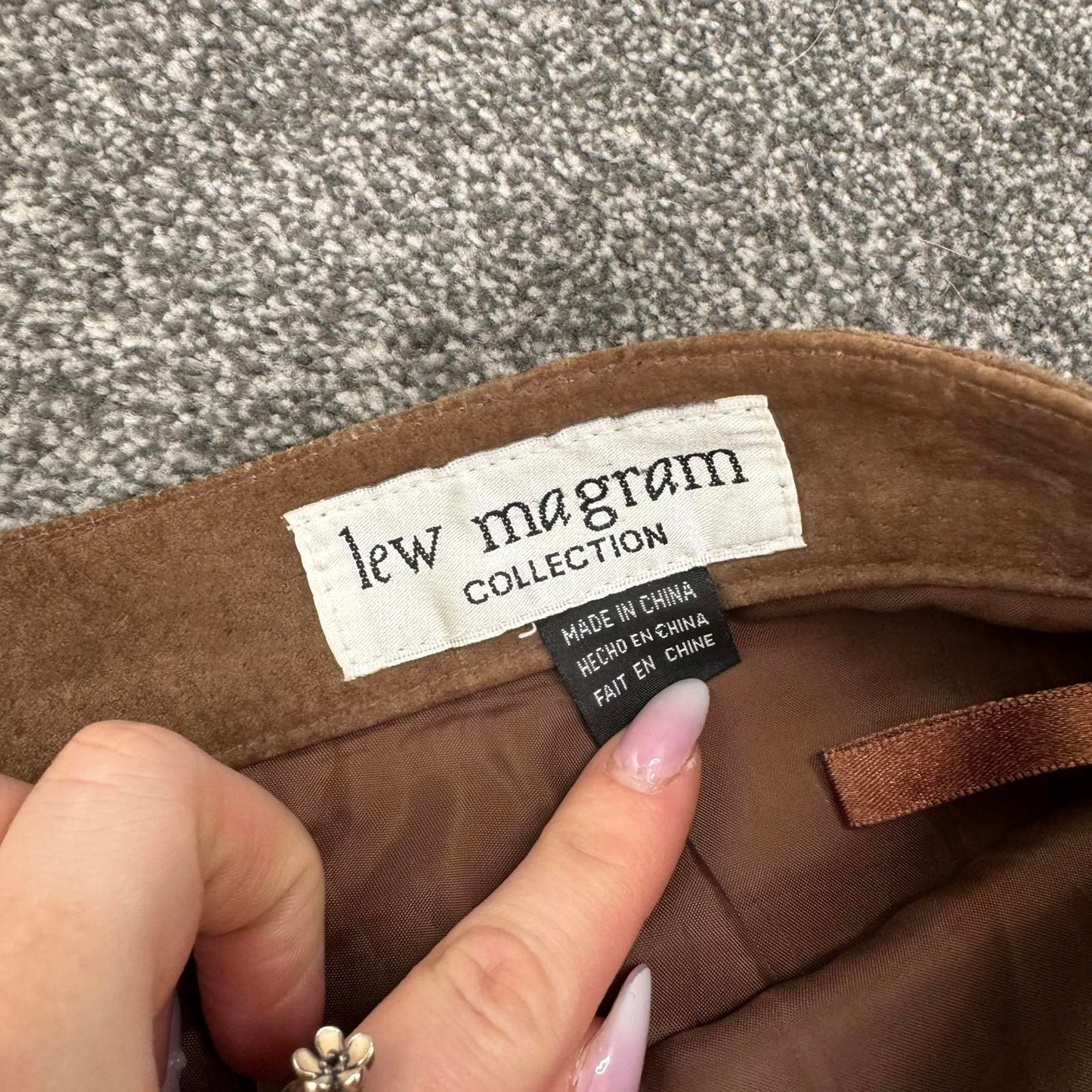 Y2K vintage genuine leather suede maxi skirt a line long full length brown