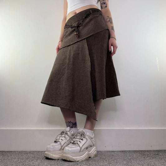 Y2K vintage asymmetrical tartan houndstooth midi skirt