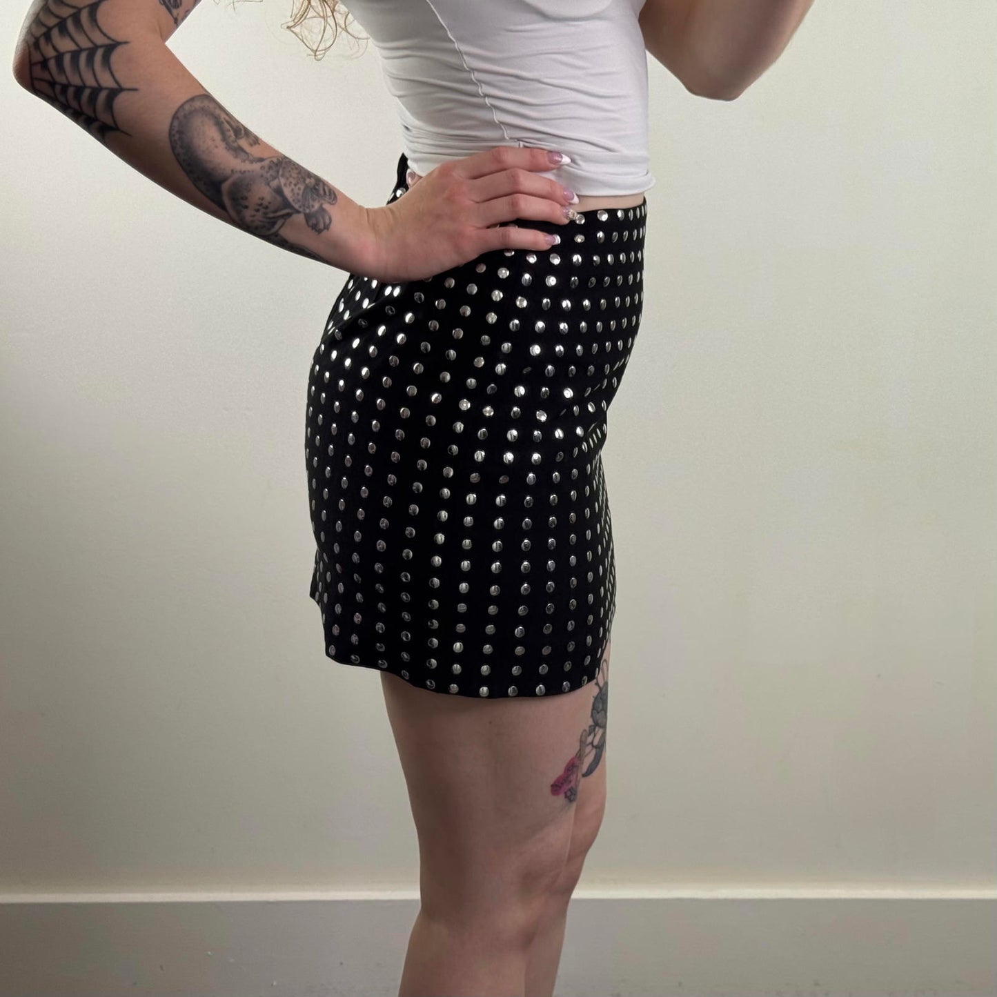 H&M studded mini skirt silver black party going out mid rise studded