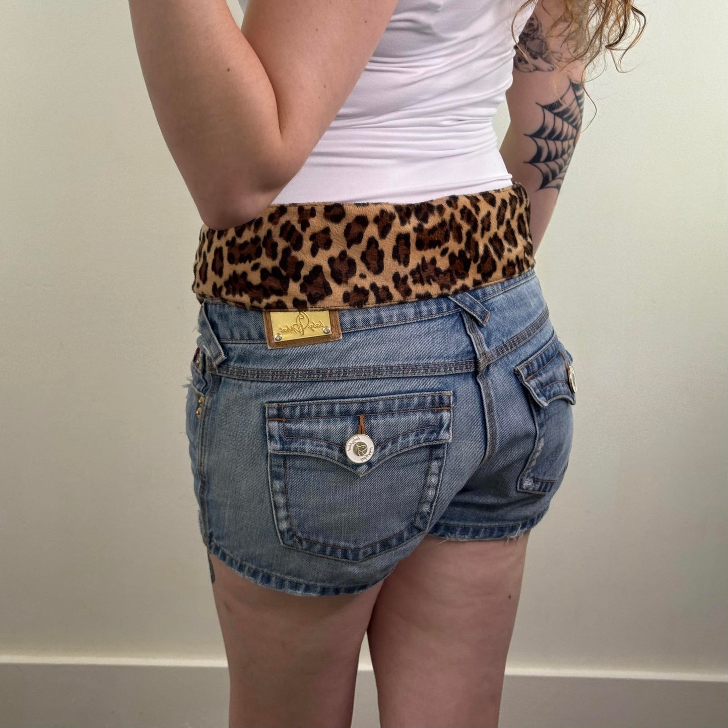 Y2K vintage faux fur leopard print belt o ring buckle chunky fuzzy