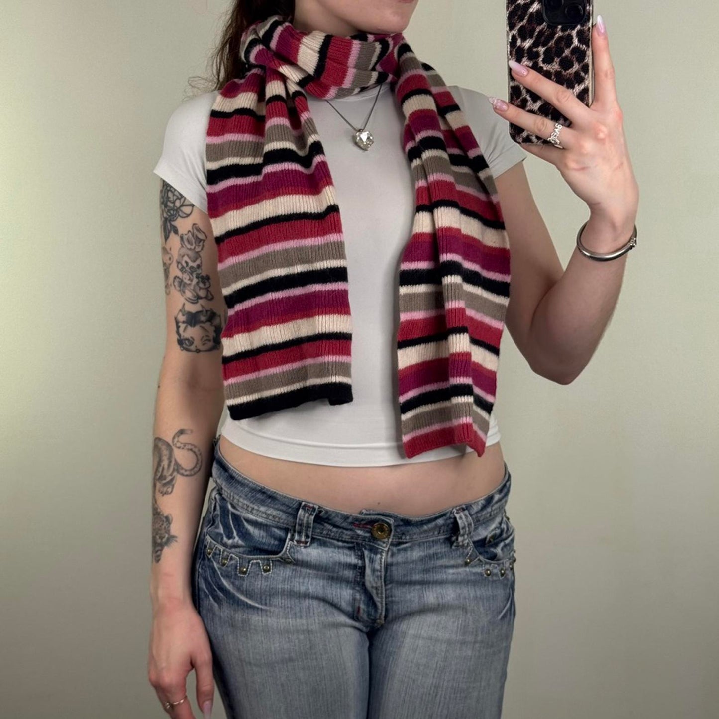 Y2K vintage Laura Ashley stripe scarf wool angora blend pink white black