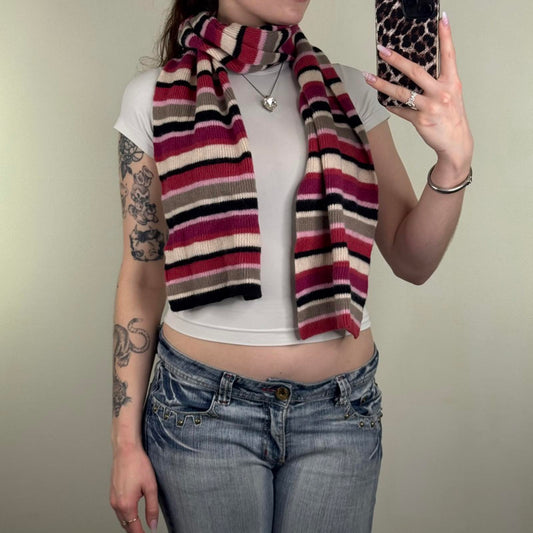 Y2K vintage Laura Ashley stripe scarf wool angora blend pink white black