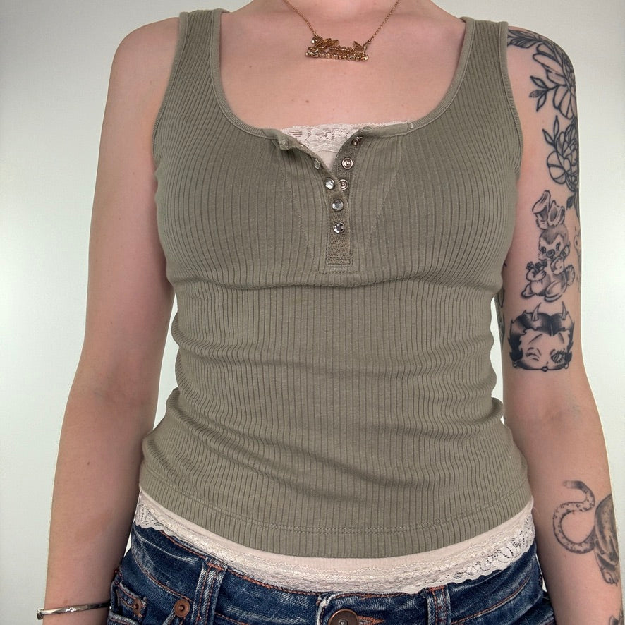 Y2K lace trim tank top rhinestone basic