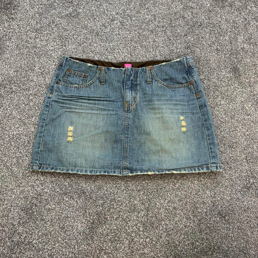 Y2K vintage mid rise distressed denim mini skirt ripped