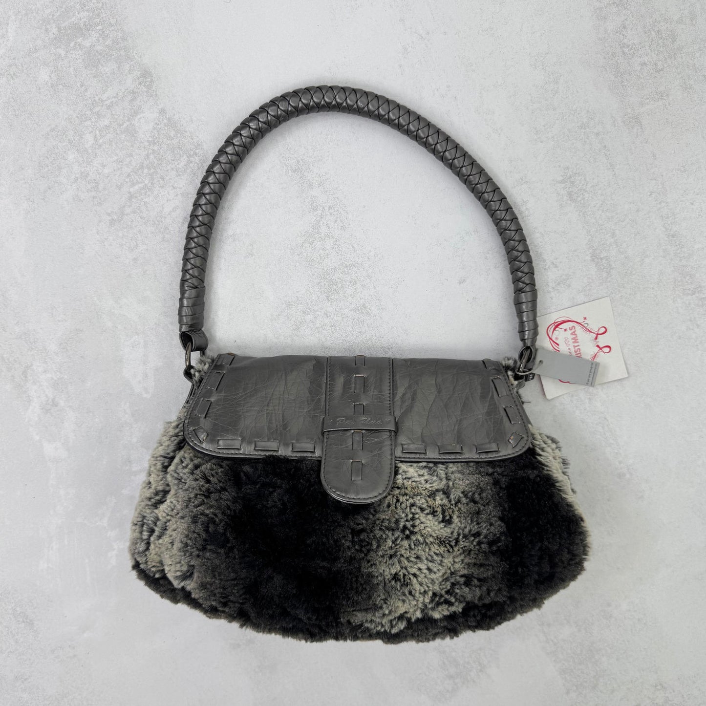 Y2K vintage Per Una shoulder small bag faux fur / leather metallic braided mini