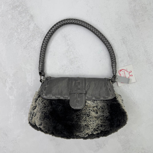 Y2K vintage Per Una shoulder small bag faux fur / leather metallic braided mini