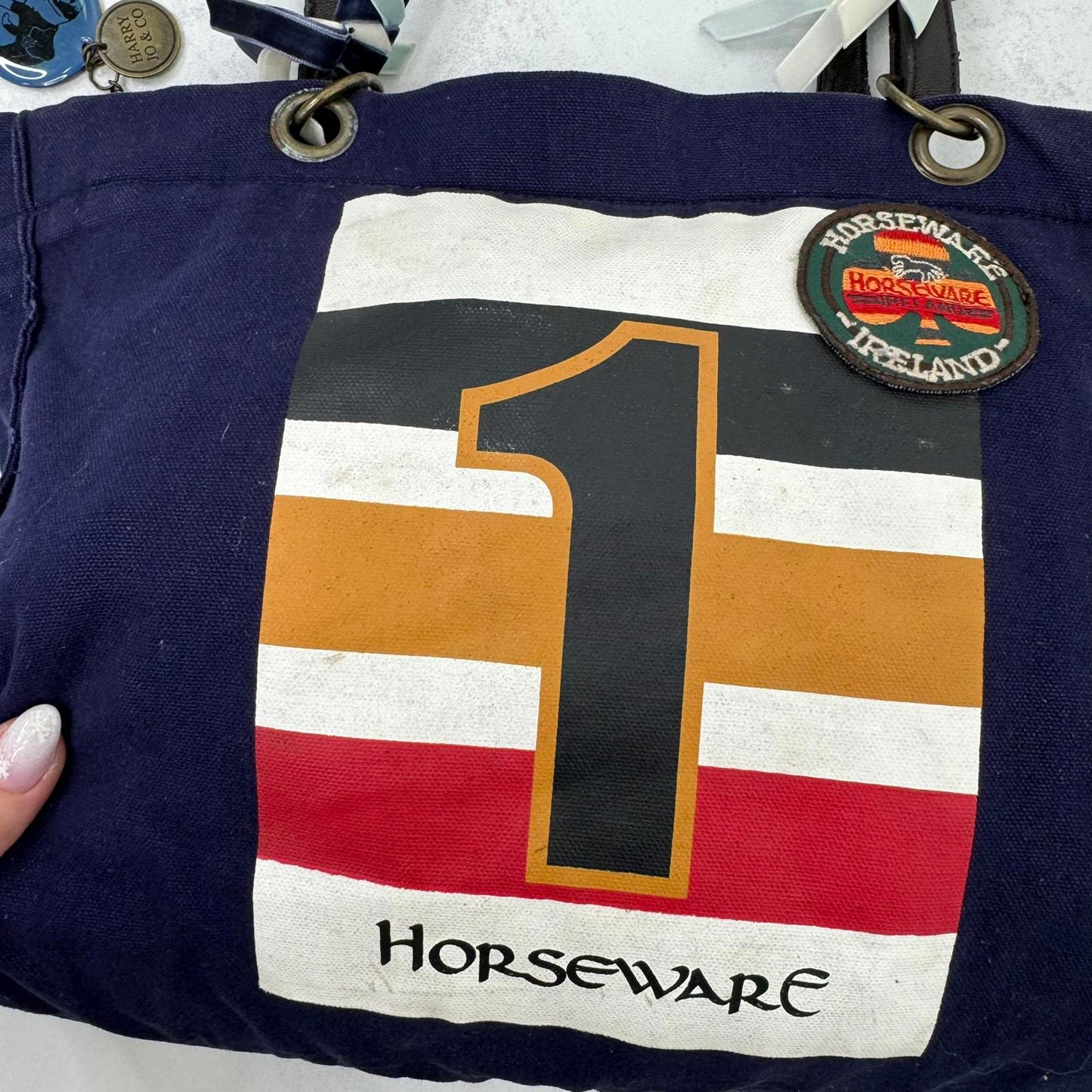 Y2K vintage horse shoulder bag equine stripe number 1 patches medium canvas