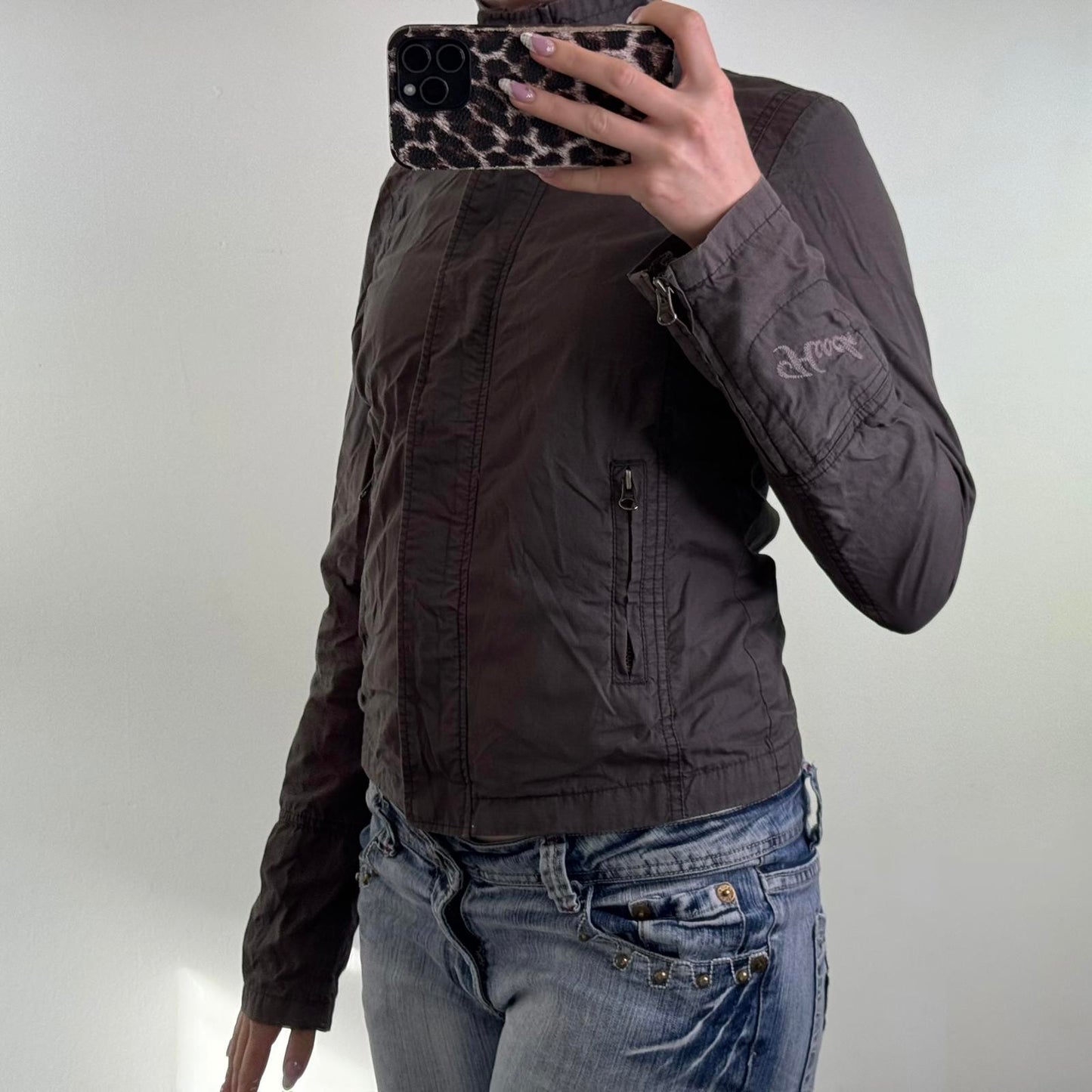 Y2K vintage Hooch lightweight zip up jacket cargo utility zippers high roll neck