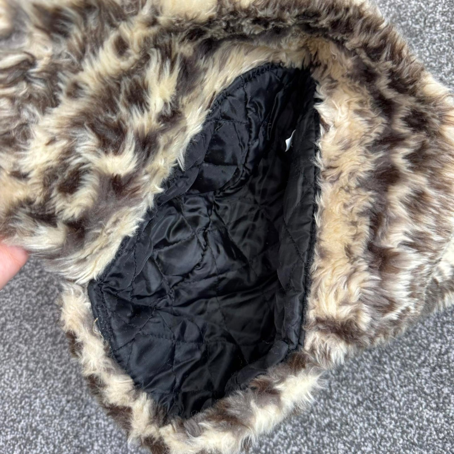 Y2K vintage Topshop aztec faux fur trapper hat cream brown pattern print unisex
