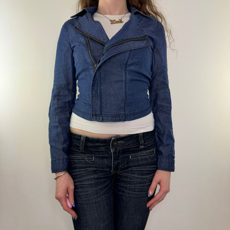 Y2K vintage denim zip up asymmetrical short jacket