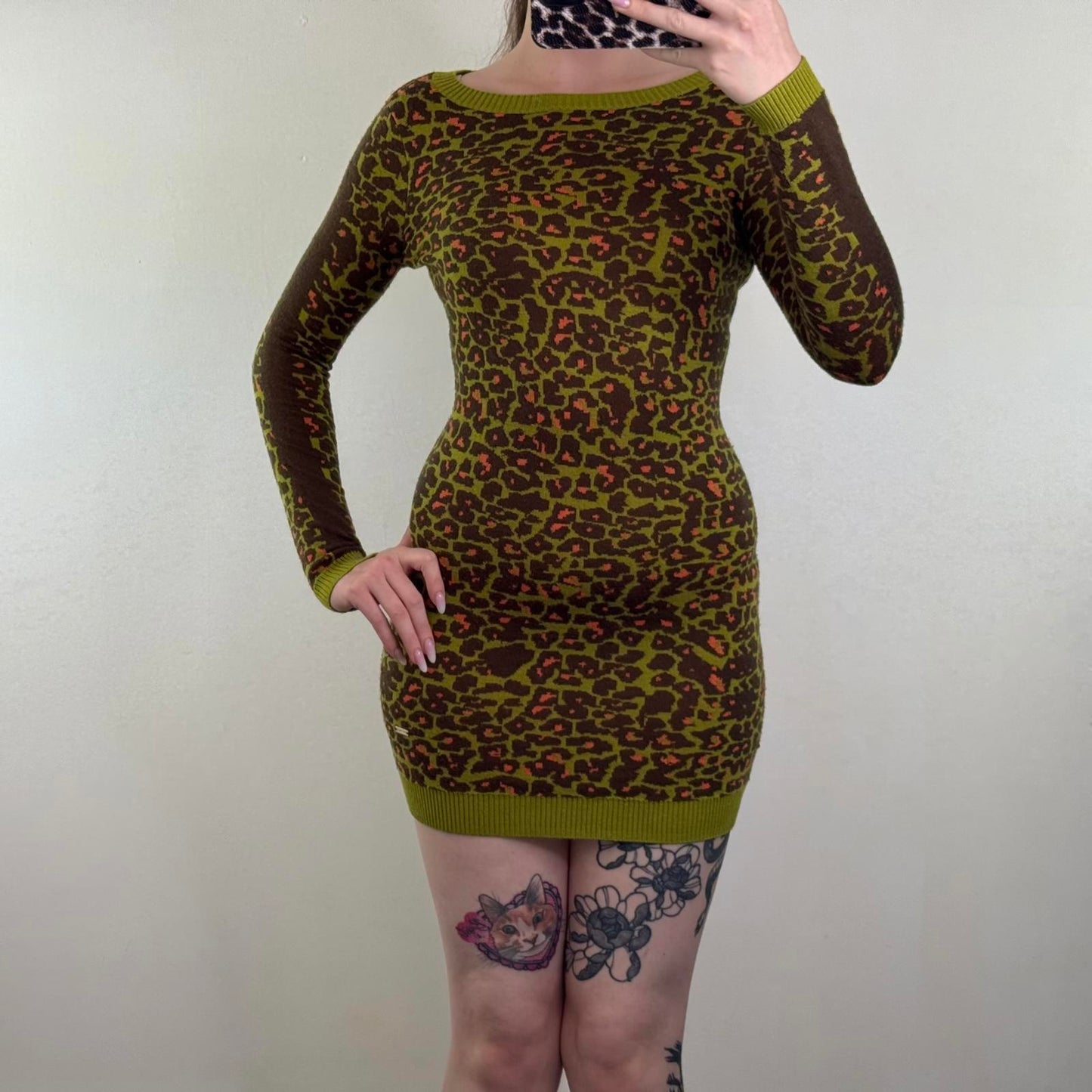 Y2K vintage Miss Sixty 100% wool mini dress knitted long sleeve stretchy short