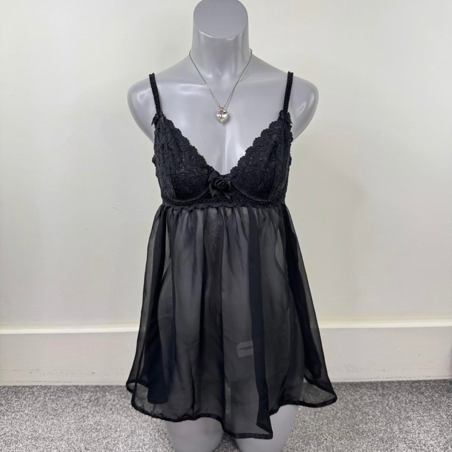 Y2K vintage babydoll sheer lace floral underwire dress lingerie coquette