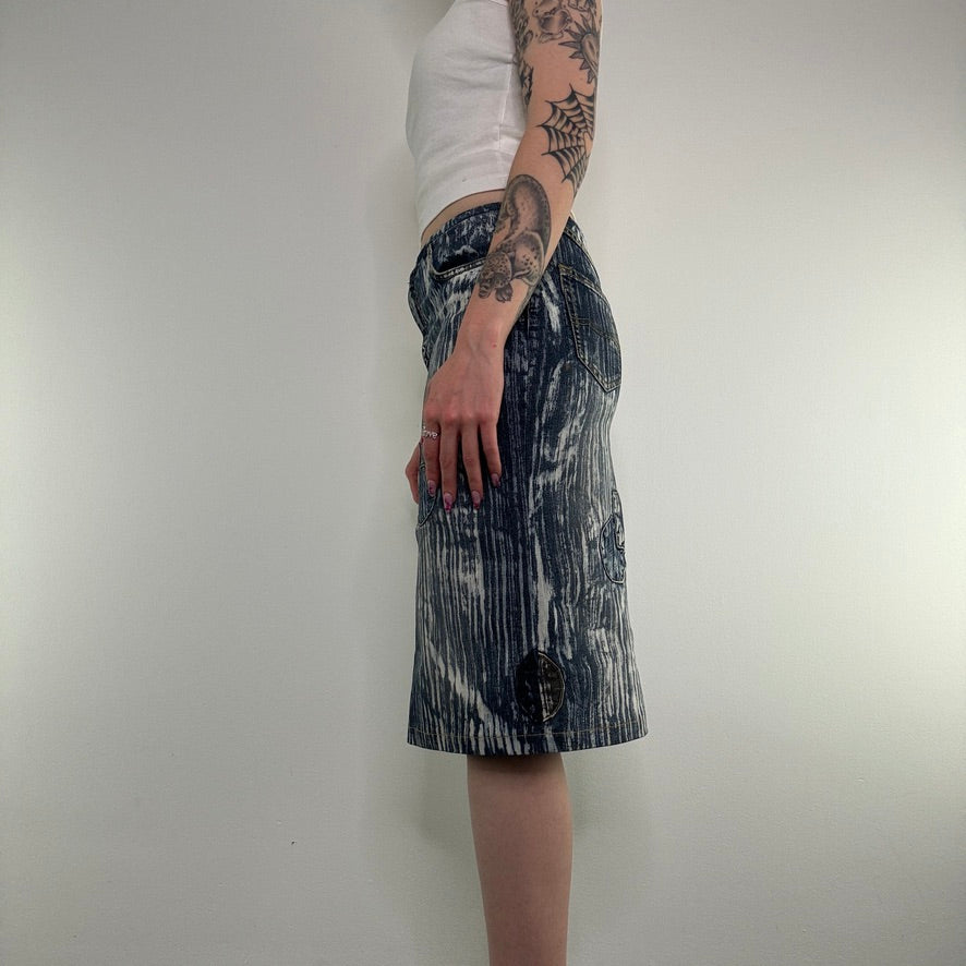 Y2K vintage archive patchwork faded denim midi skirt