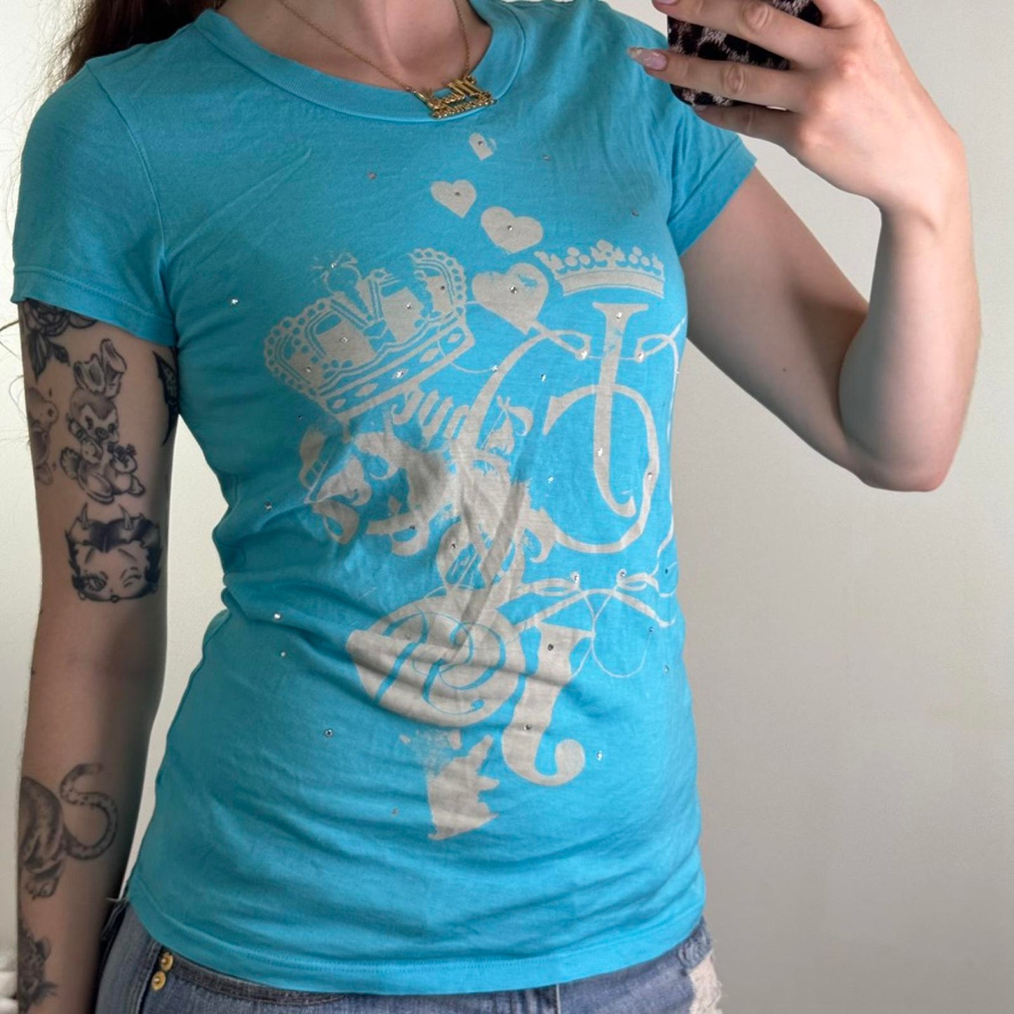 Y2K vintage Juicy Couture short sleeve top rhinestone graphic print crown