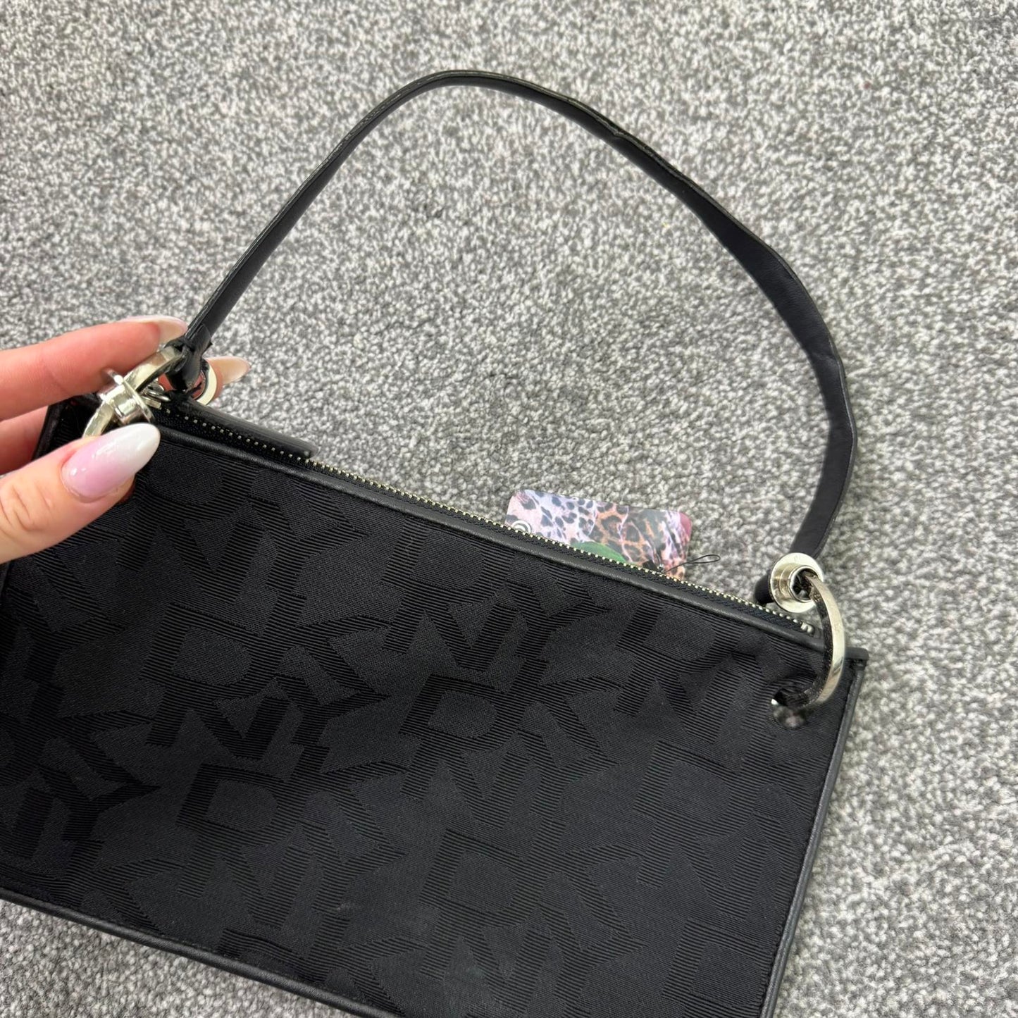 Y2K vintage DKNY mini small canvas shoulder bag black silver zipper closure