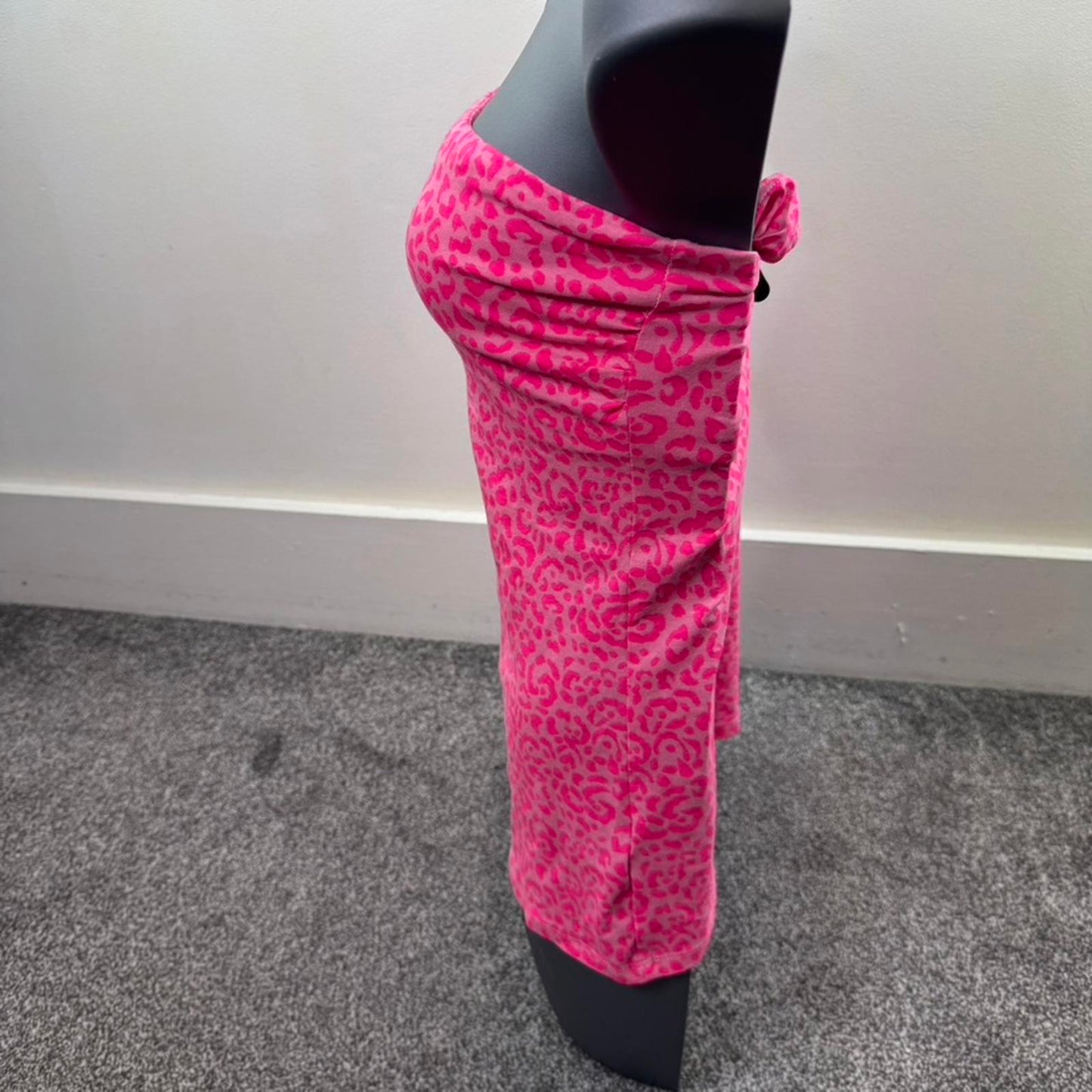 Y2K vintage leopard print strapless top hot pink