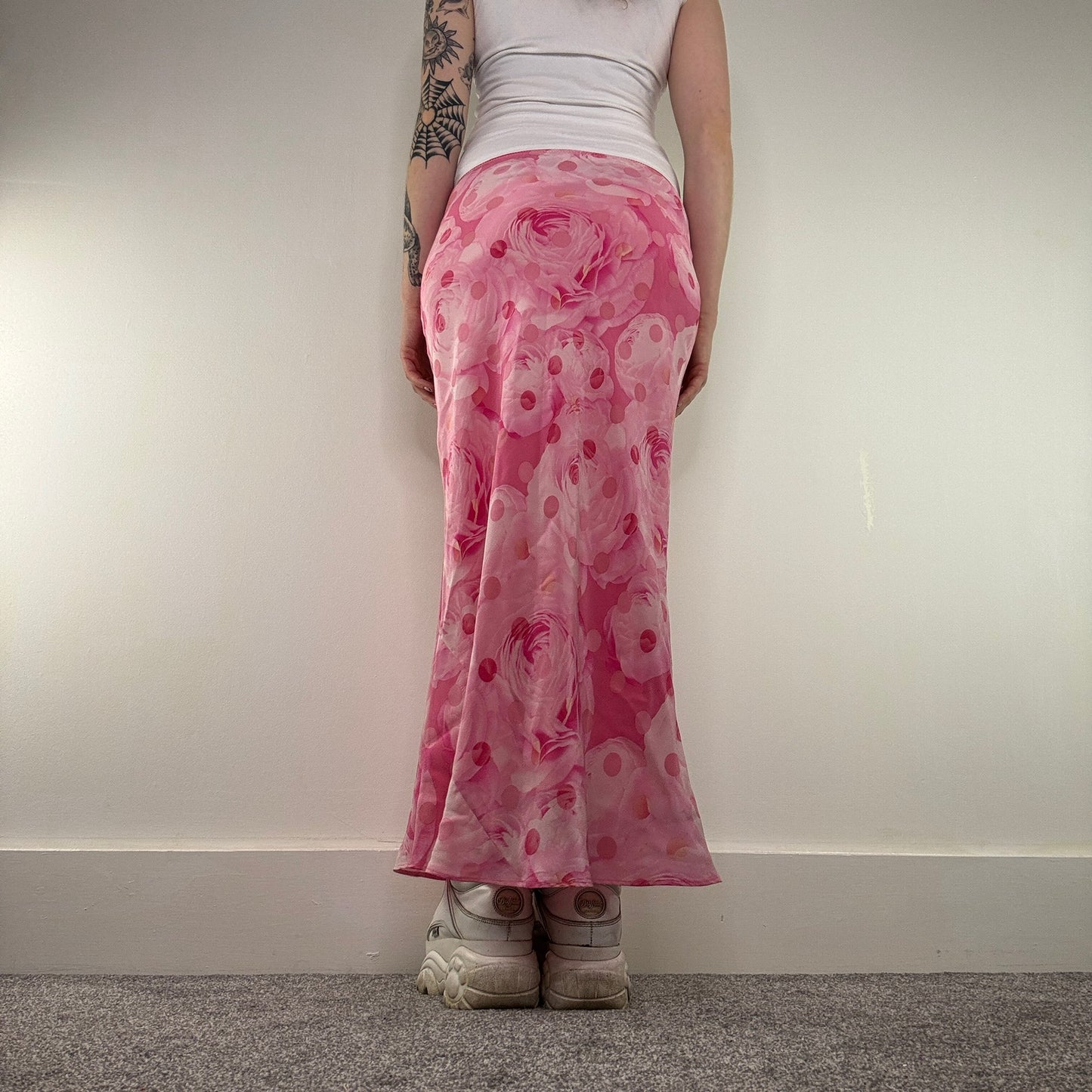 Y2K vintage silk maxi skirt spotty floral rose summer lightweight