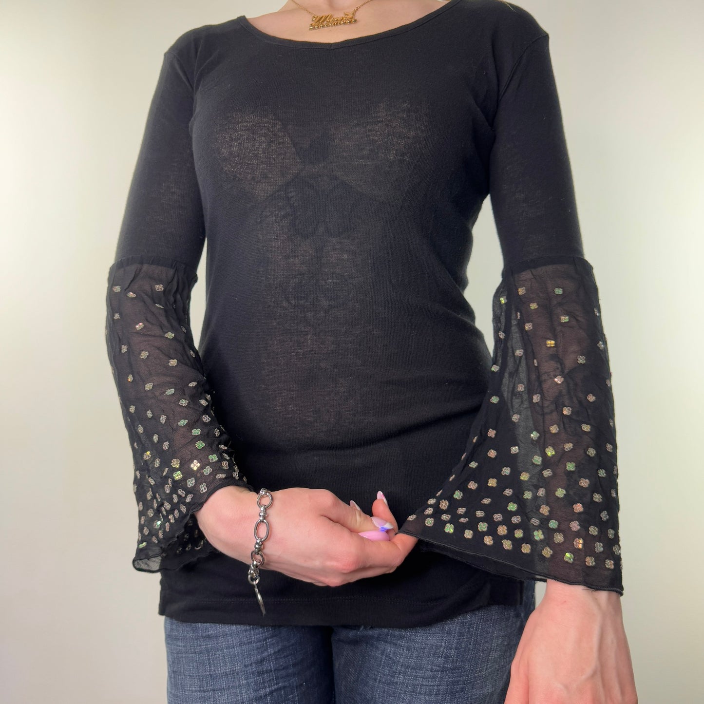 Y2K vintage Custo Barcelona knit long sleeve top flare sleeves