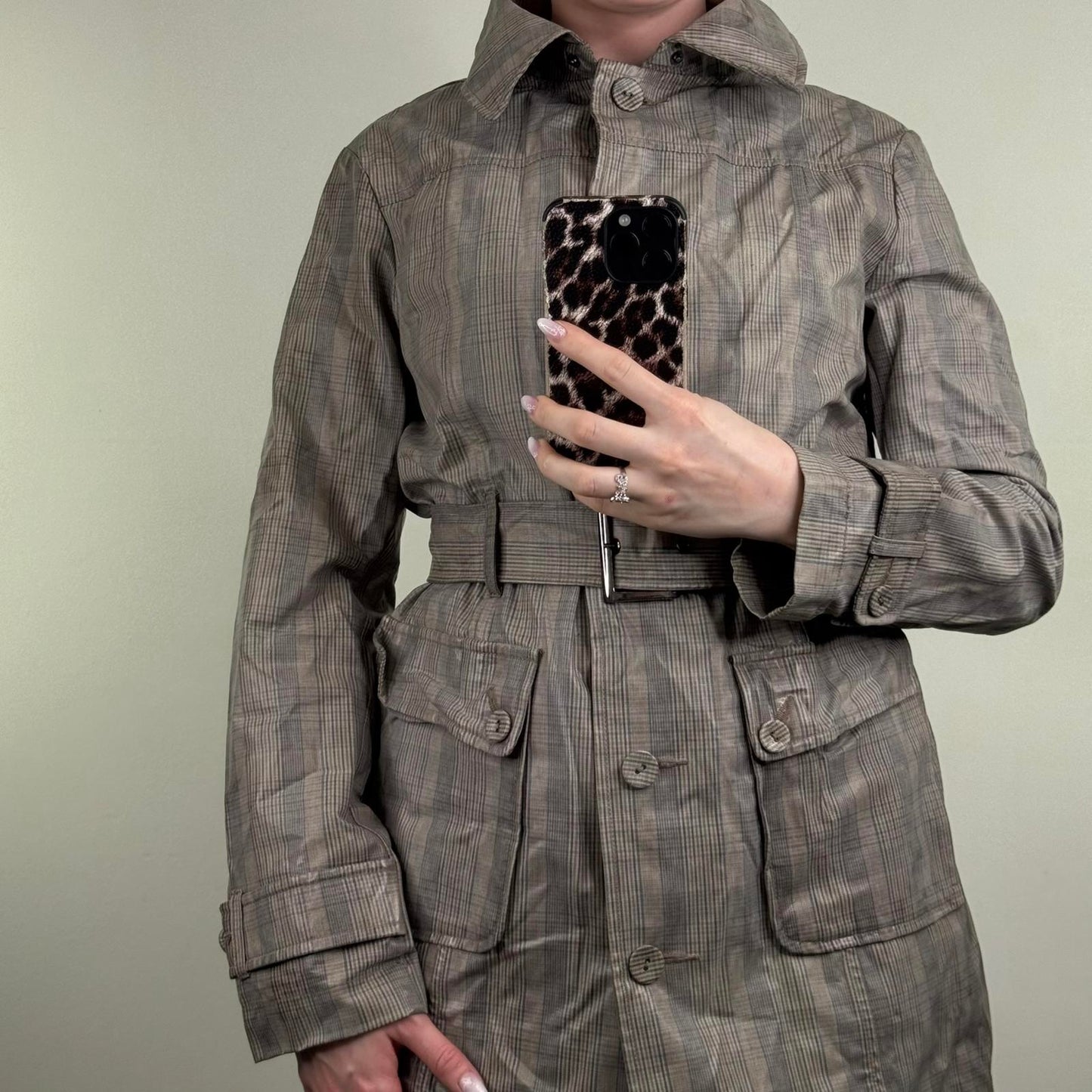 Y2K vintage Koan tartan trench jacket coat lightweight with belt/ hood archive