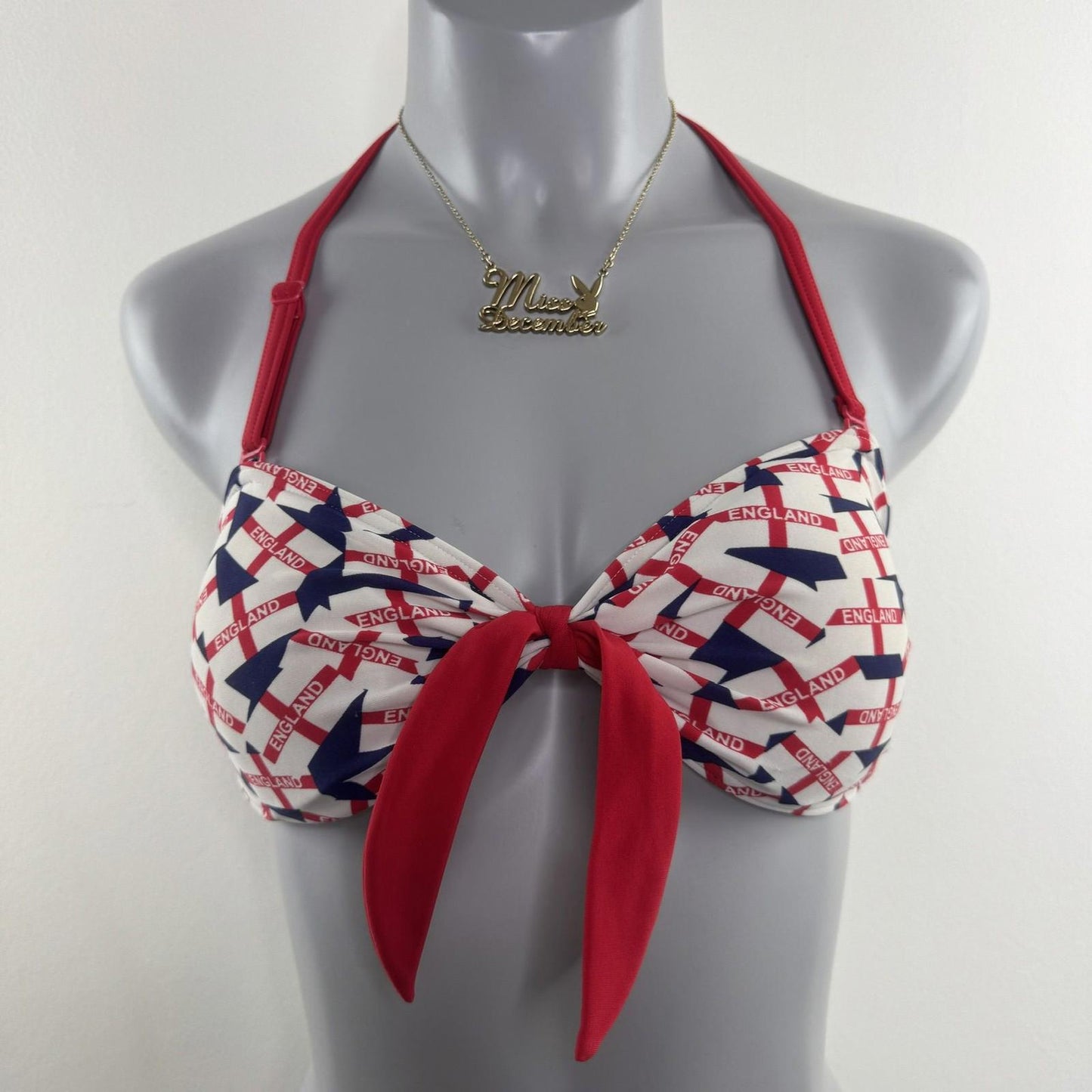 Y2K vintage England halter neck swimwear bikini top football flag bow strapless