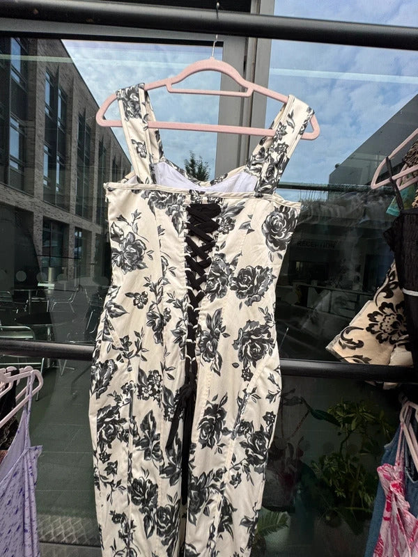 Vintage 2000s lace up floral midi dress evening wedding party