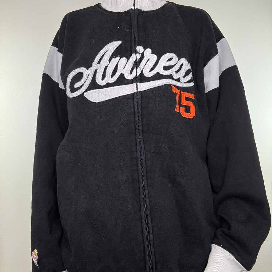 Vintage Avirex jumper zip up spell out embroidered contrast stripe 90s Y2K