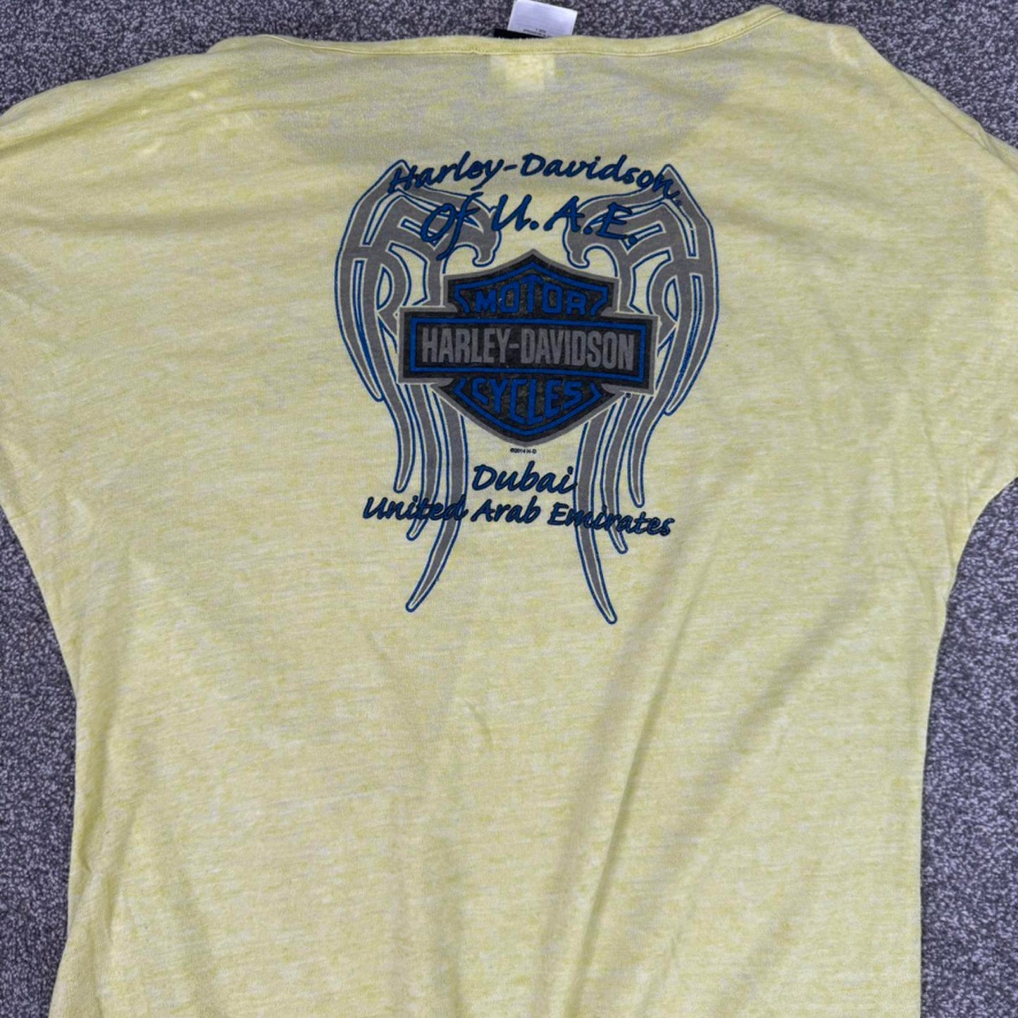 2014 Harley Davidson tribal angel wings slouchy top graphic print tie knot sheer