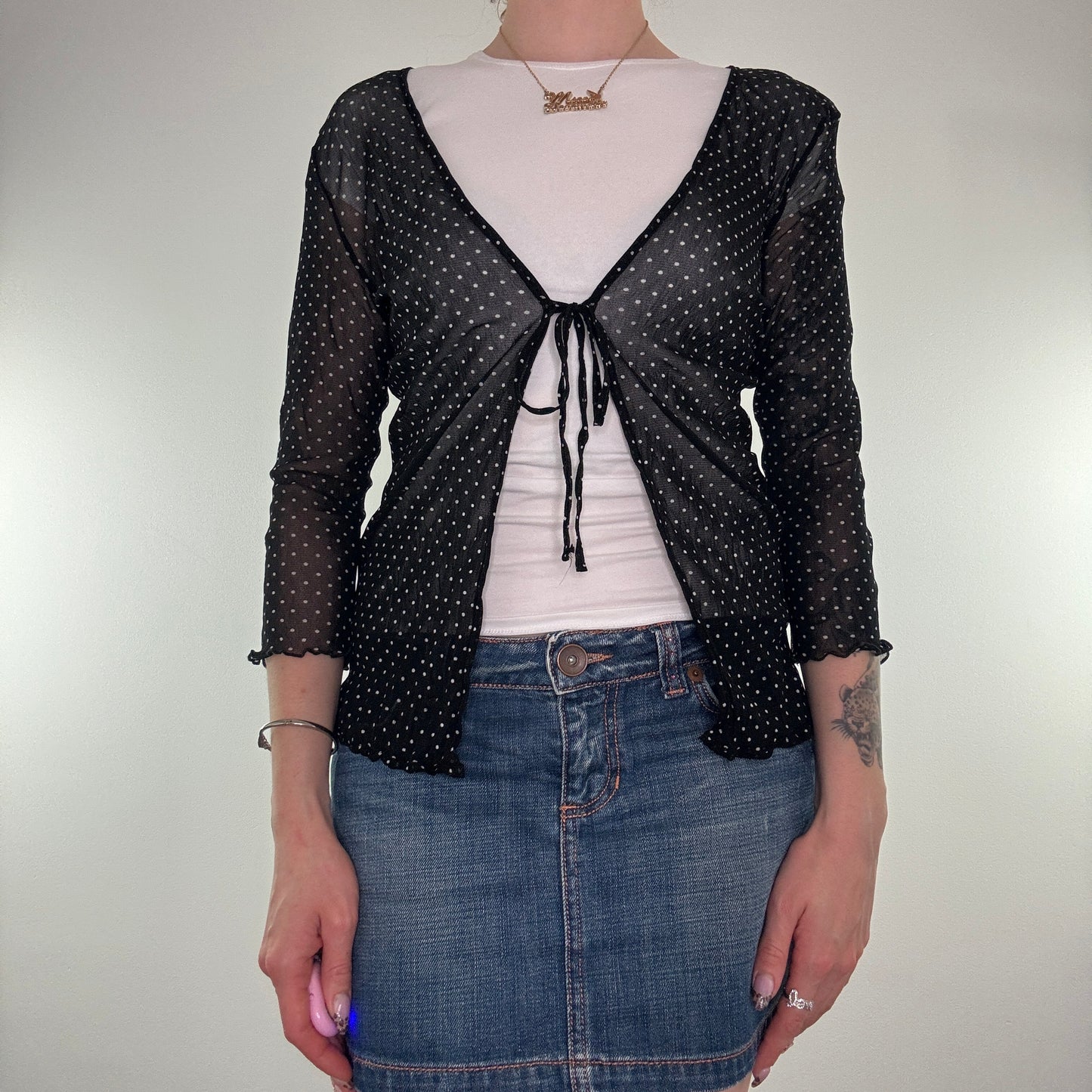 Y2K spotty mesh bow cardigan