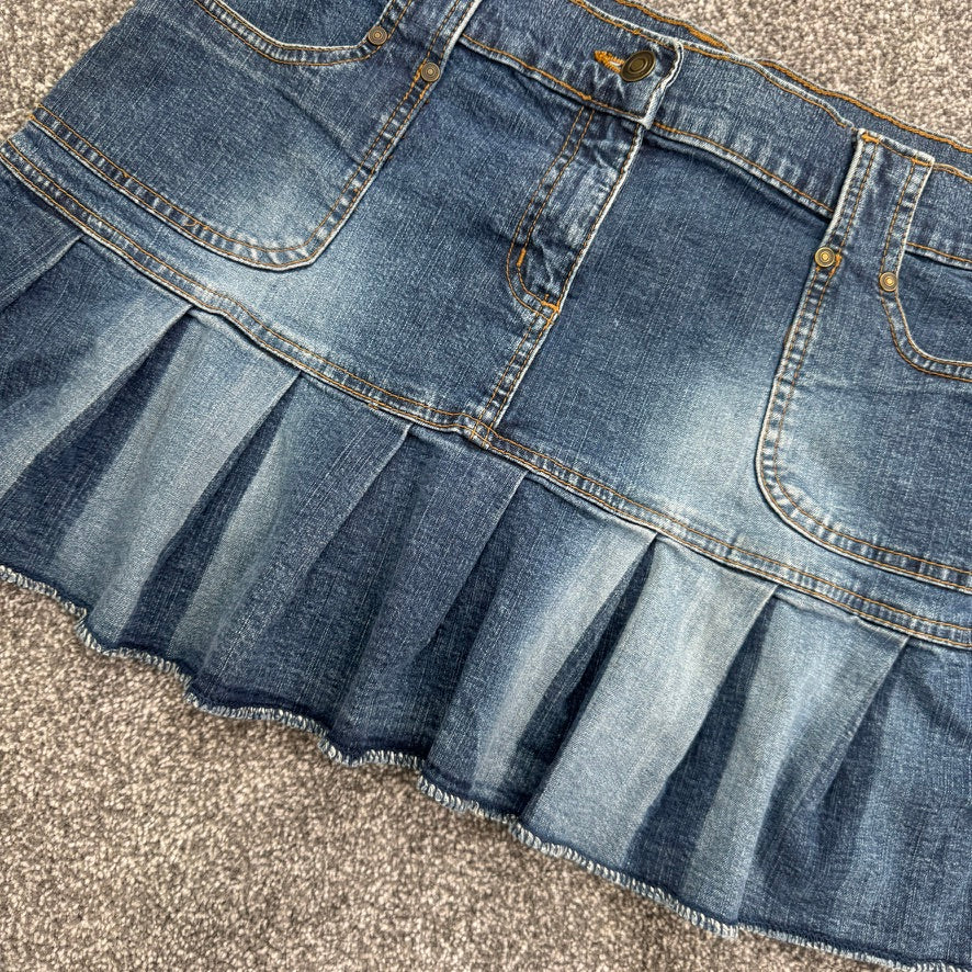 Y2K vintage low rise skirt mini denim half pleated faded stretchy cargo short