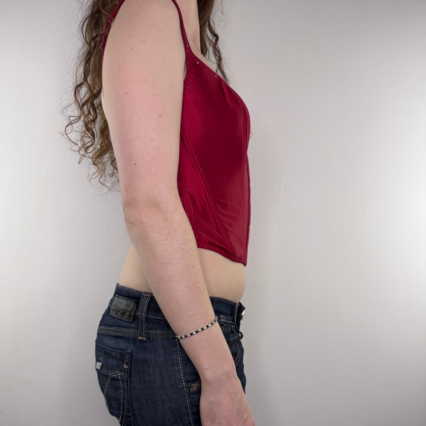 Y2K vintage boned rhinestone satin bustier top