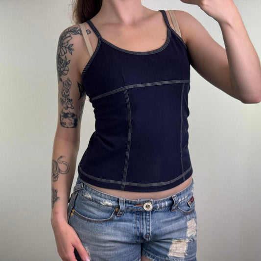 Y2K vintage denim style stretchy cami top strappy contrast stitch sporty