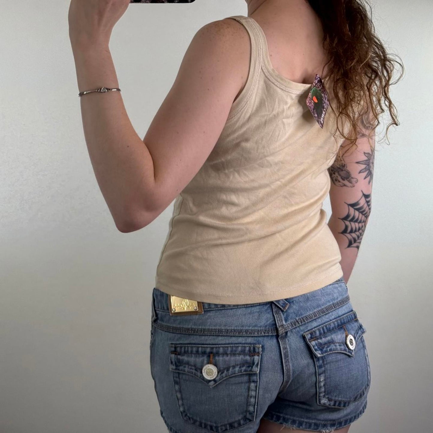 Y2K vintage tank top shell embellished beaded coconut girl summer beach beige