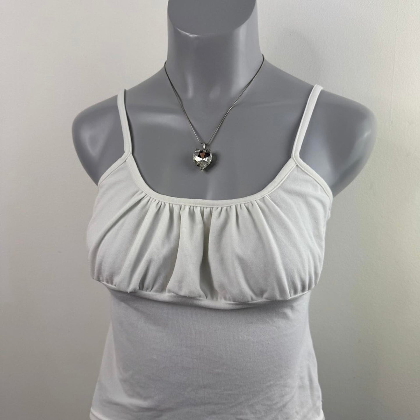 Y2K vintage milkmaid mesh white cami top cropped ruched bust strappy