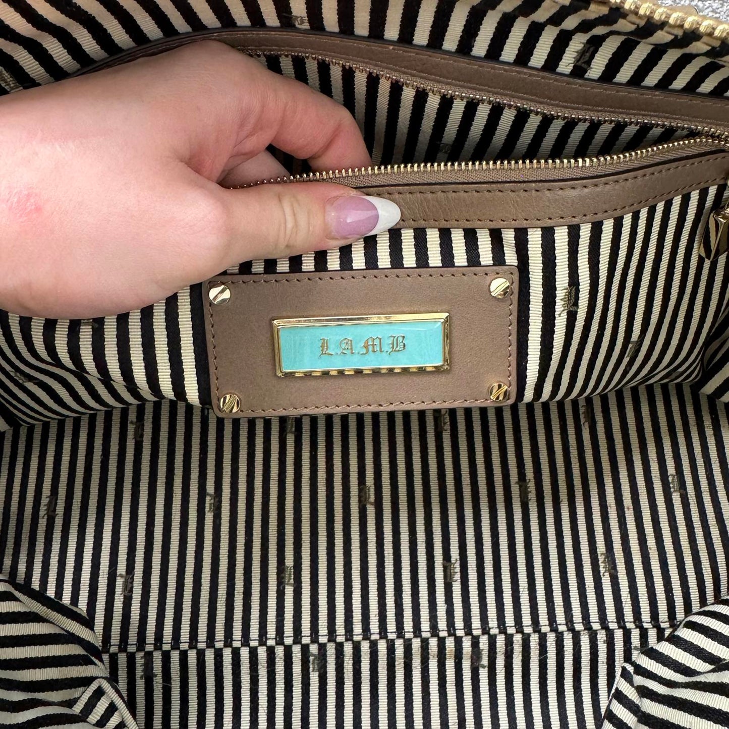 Y2K vintage L.A.M.B. Gwen Stefani large handbag genuine leather brown cream