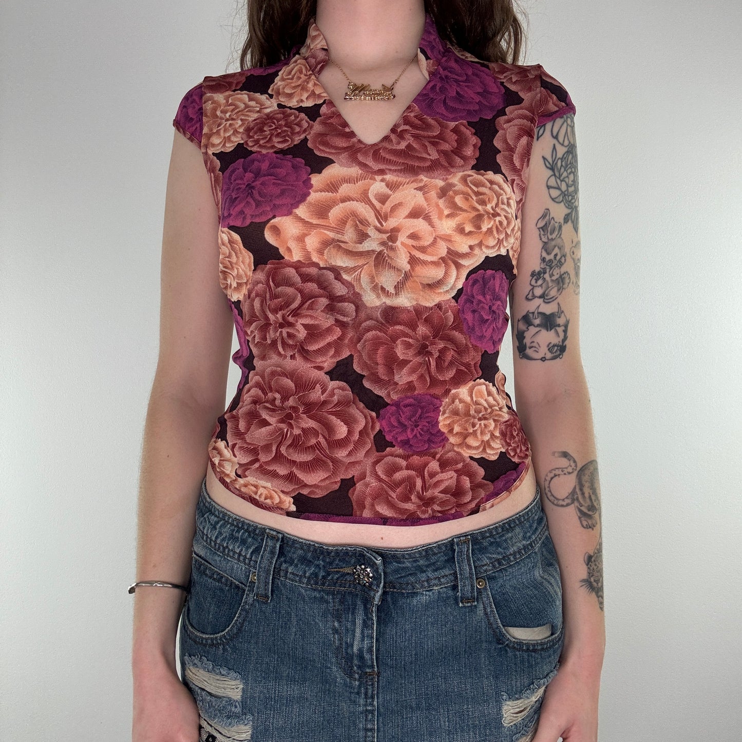 Y2K Kookai floral mesh baby tee top