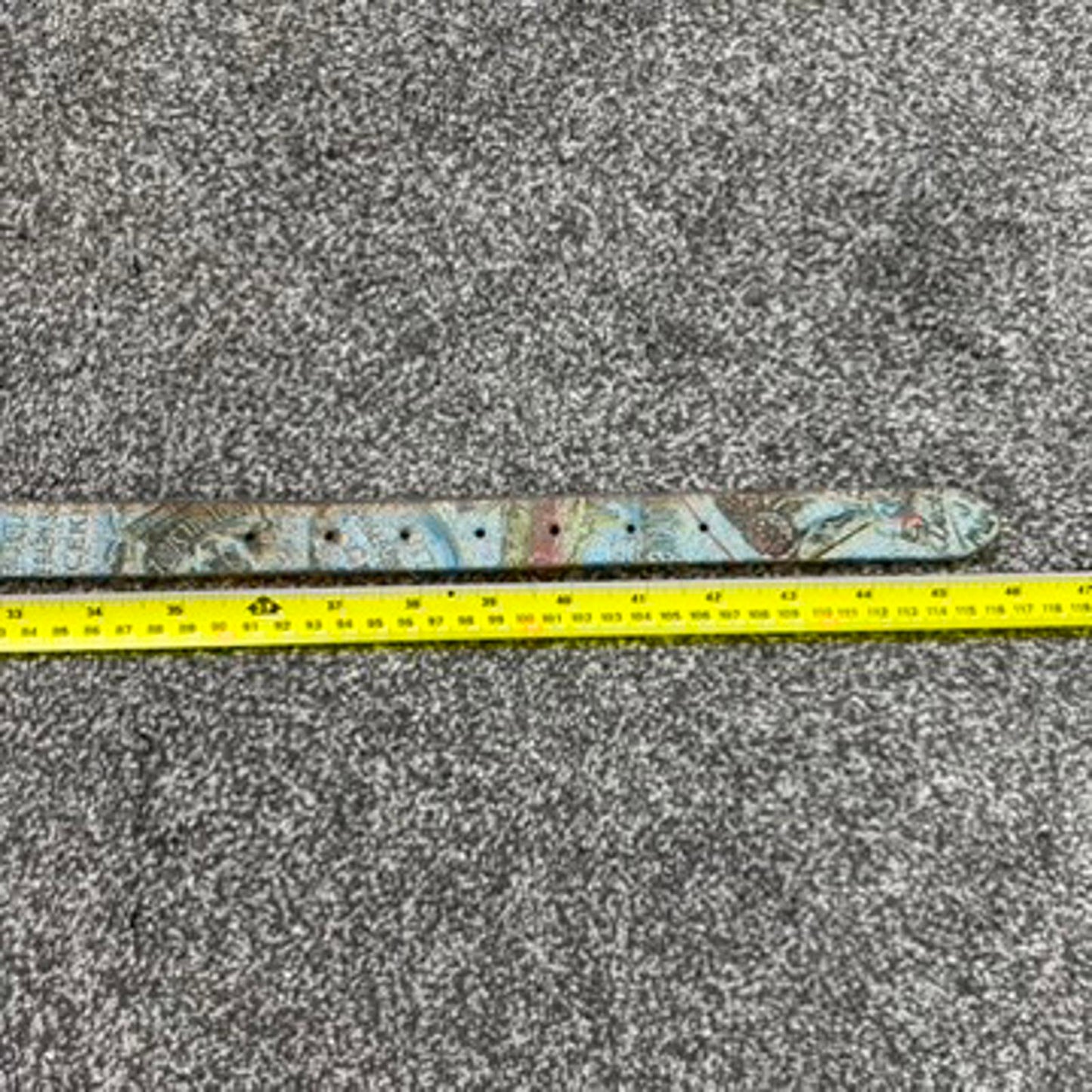 Y2K vintage skinny genuine leather belt graphic print rectangle buckle baby blue