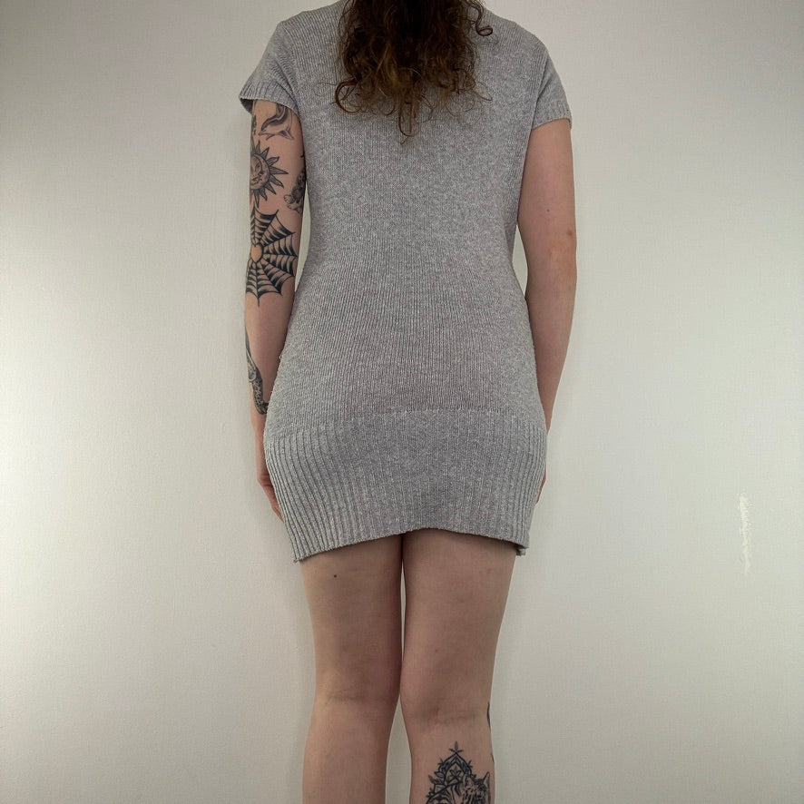 Y2K vintage Jane Norman long tunic /mini dress knit military buckle v neck