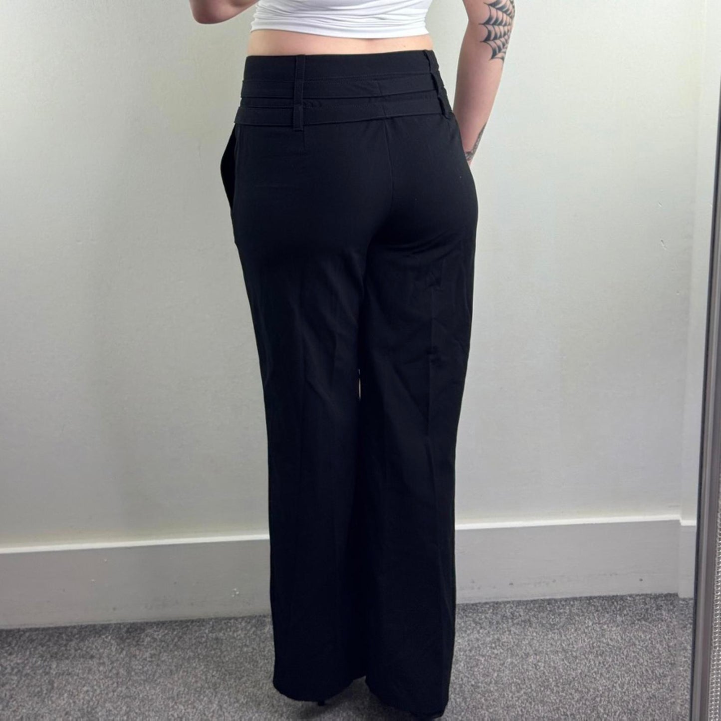 Y2K vintage mid rise tailored trousers popper buttons side pocket wide bootleg