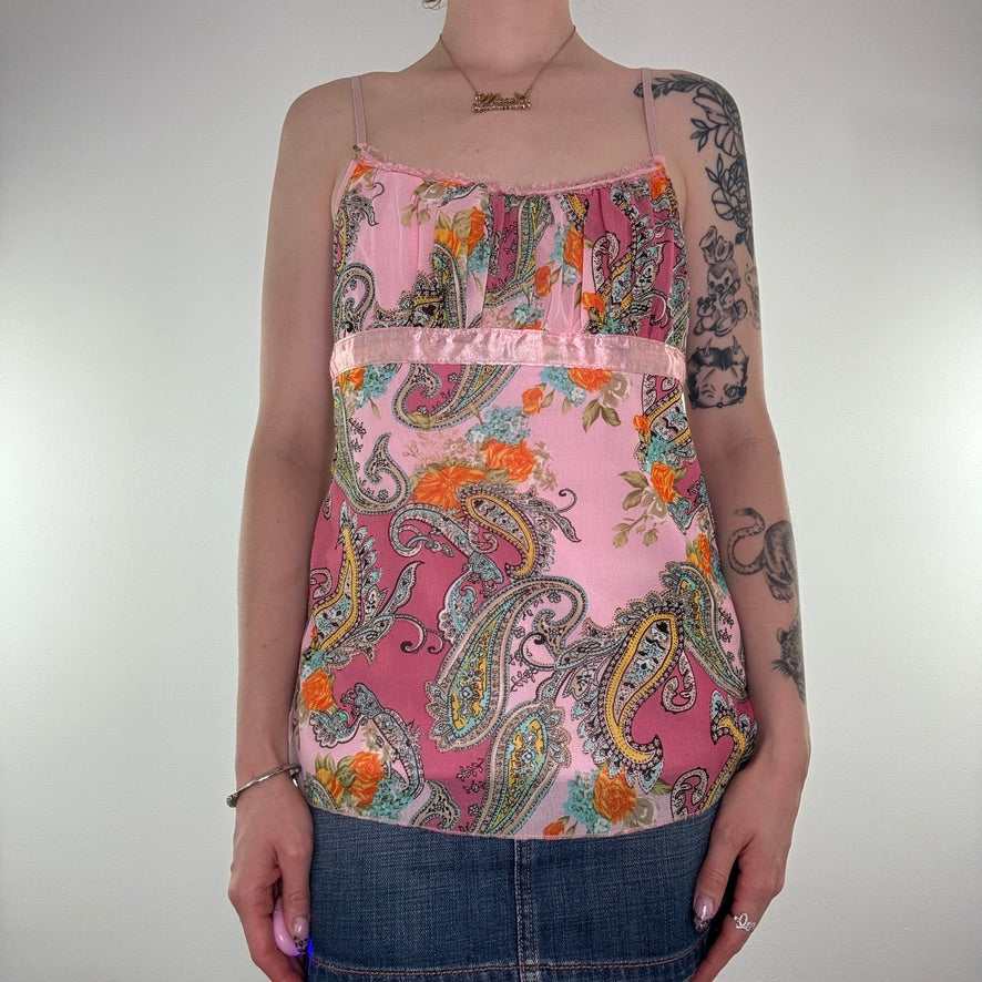 Y2K vintage cami top paisley mesh ruched bust