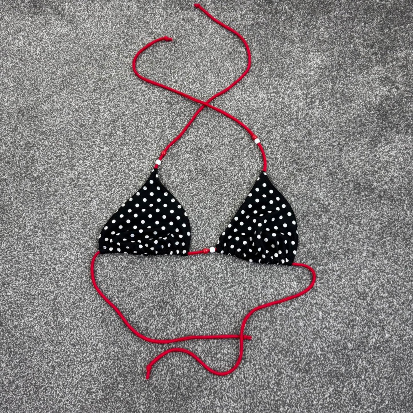 Y2K vintage polka dot spotty halter neck bikini top swimwear beaded padded bust
