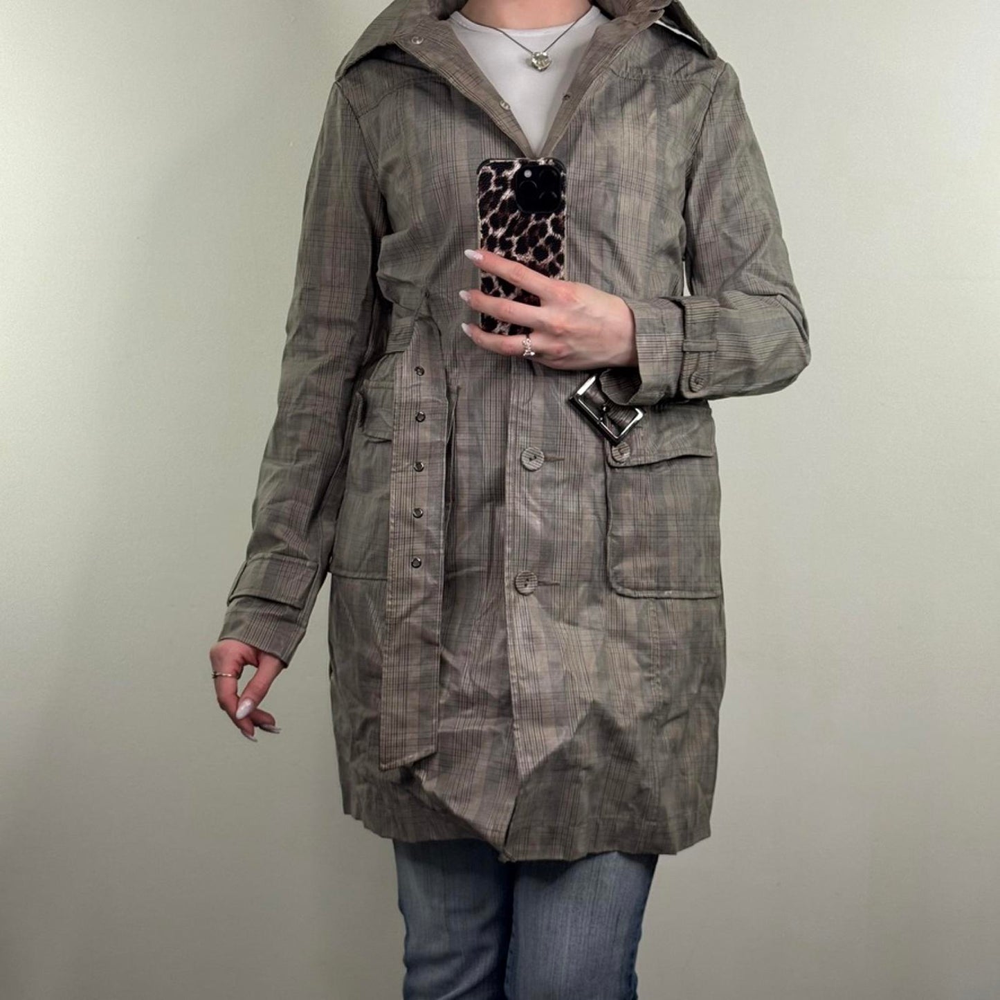 Y2K vintage Koan tartan trench jacket coat lightweight with belt/ hood archive