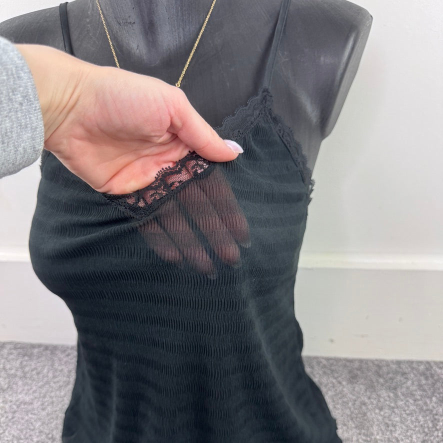 Y2K vintage sheer lace trim cami top