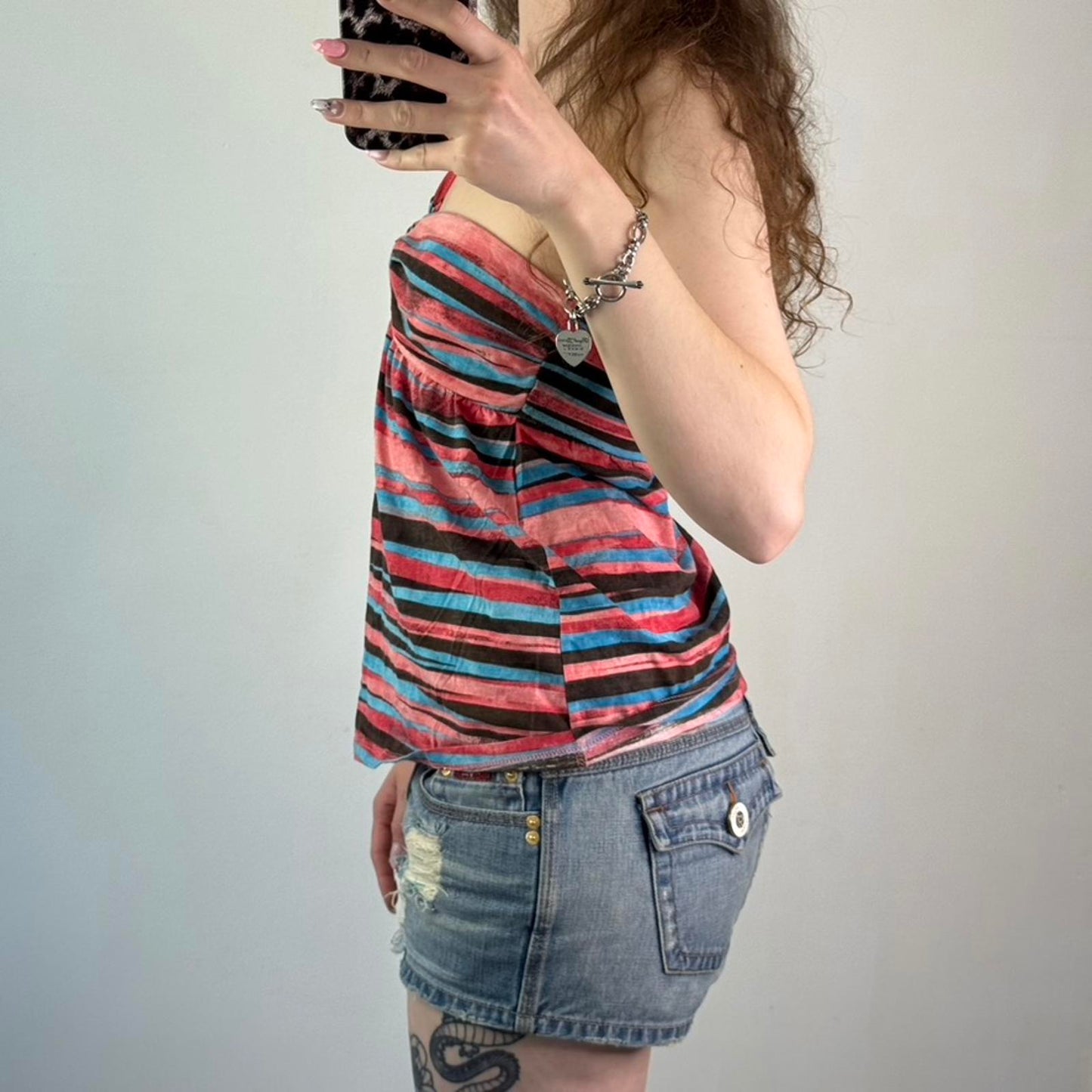 Y2K vintage stripe halter neck top strapless a line floaty summer strappy