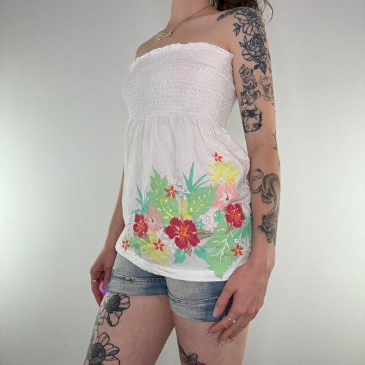 Y2K strapless floral floaty summer top