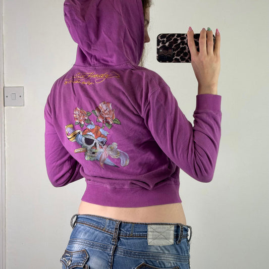 Y2K vintage Ed Hardy zip up hoodie slight cropped fit tattoo graphic print