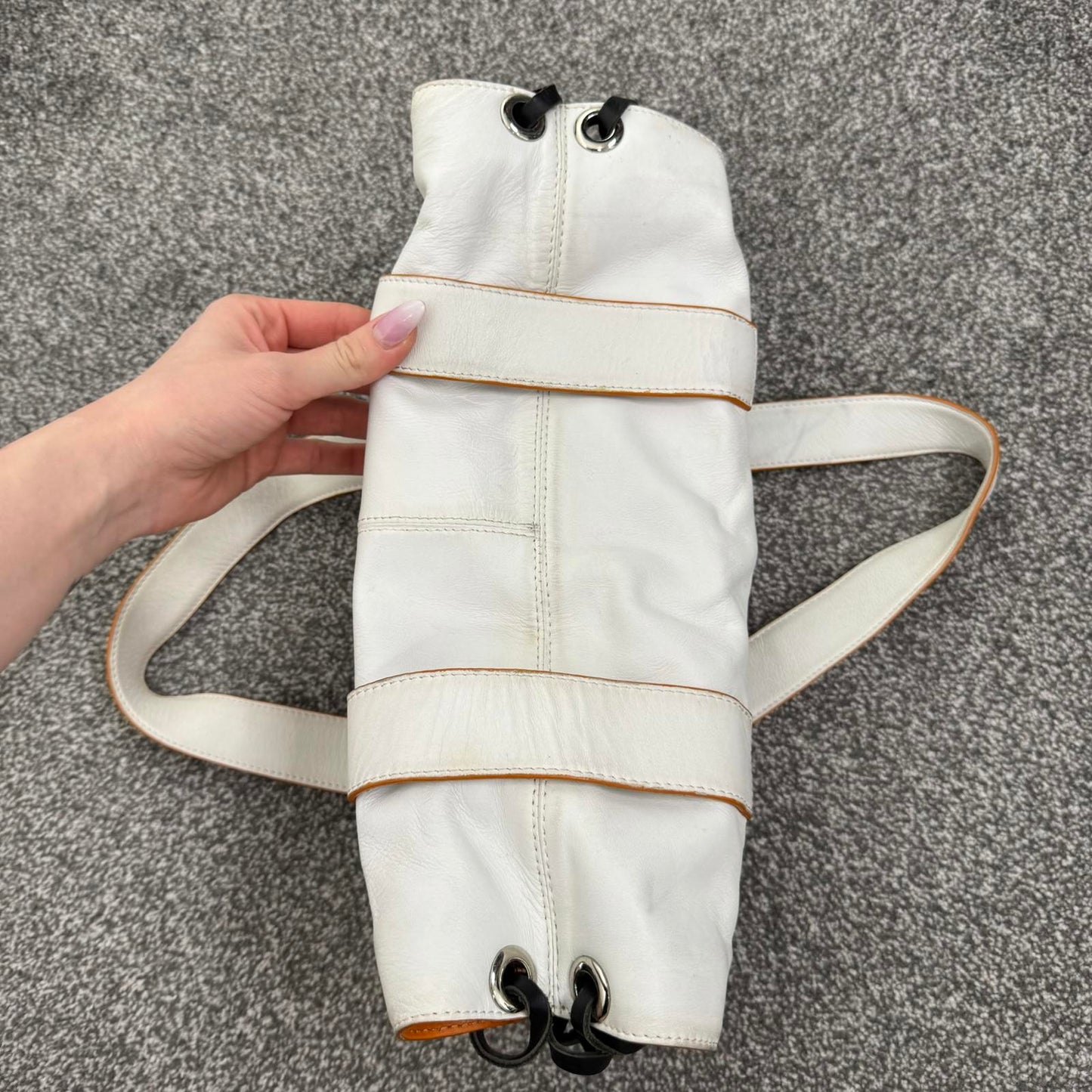 Y2K vintage Tod's genuine leather small shoulder bag lace up sides white orange