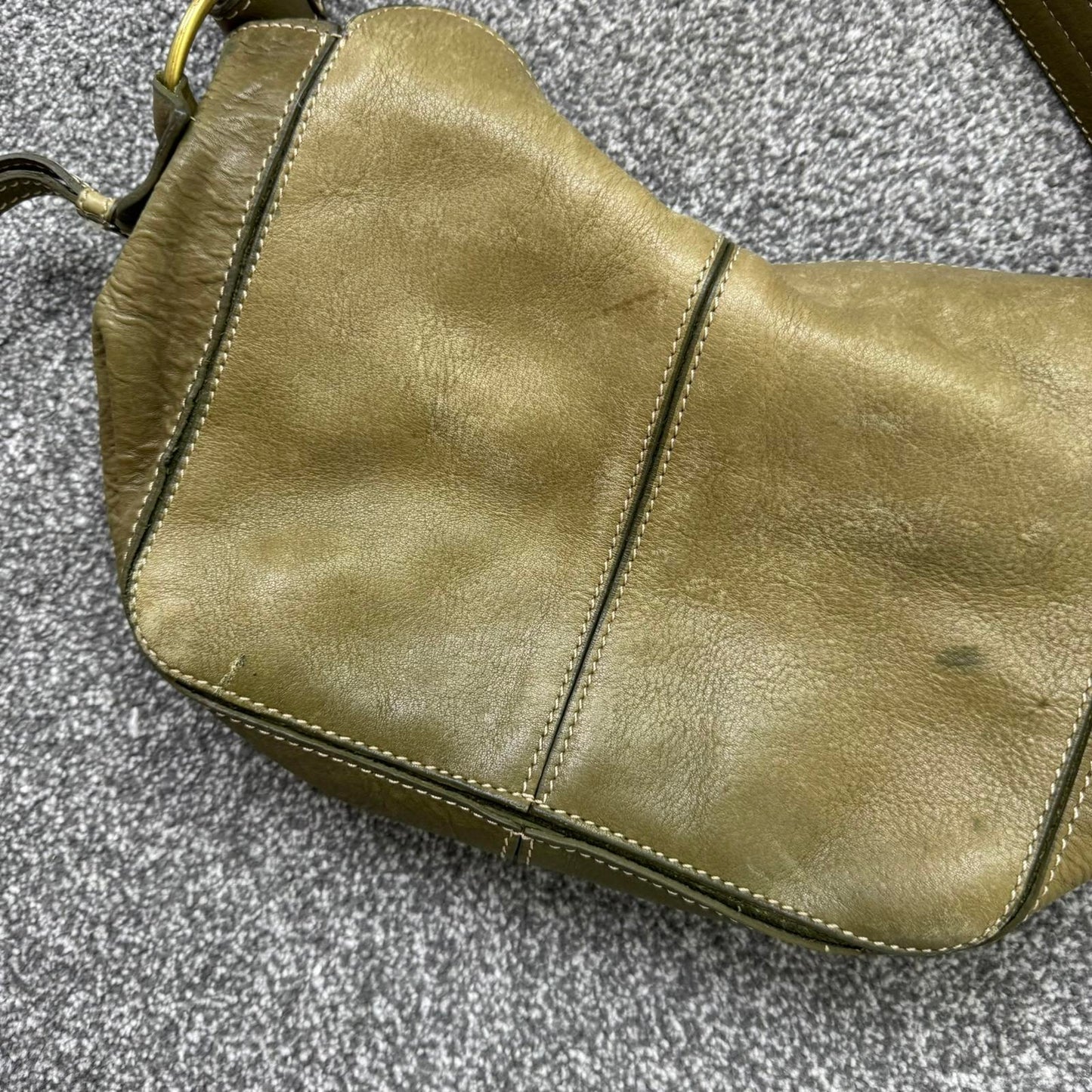 Y2K vintage genuine leather small shoulder bag contrast stitch o ring