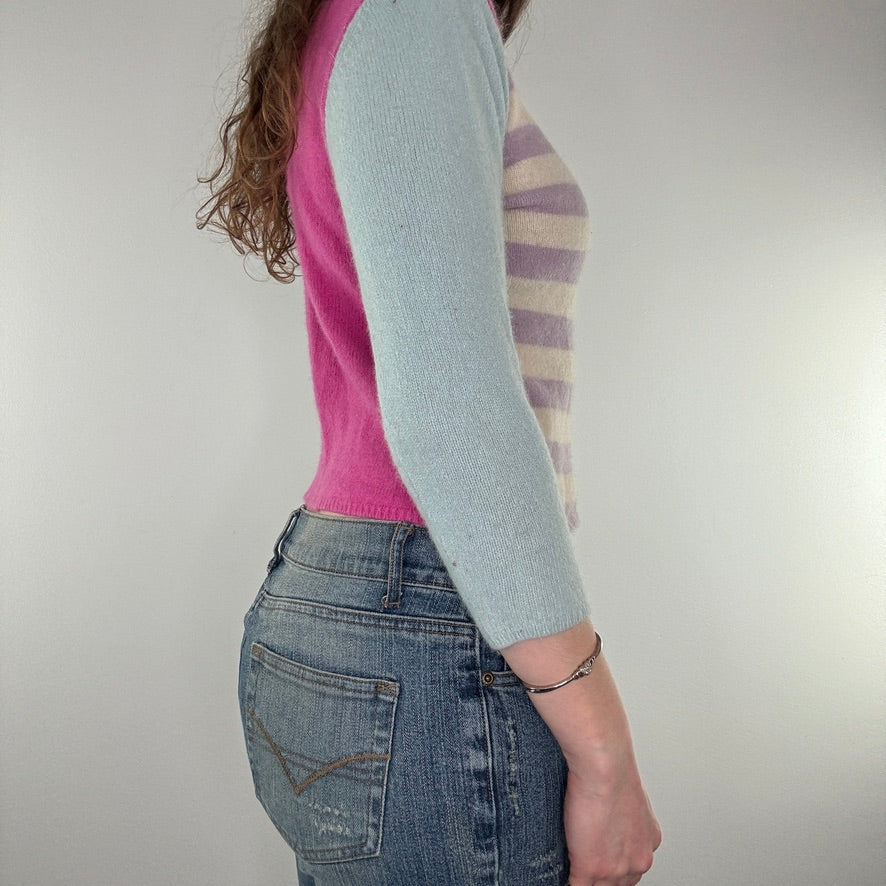 Y2K wool stripy cherry jumper