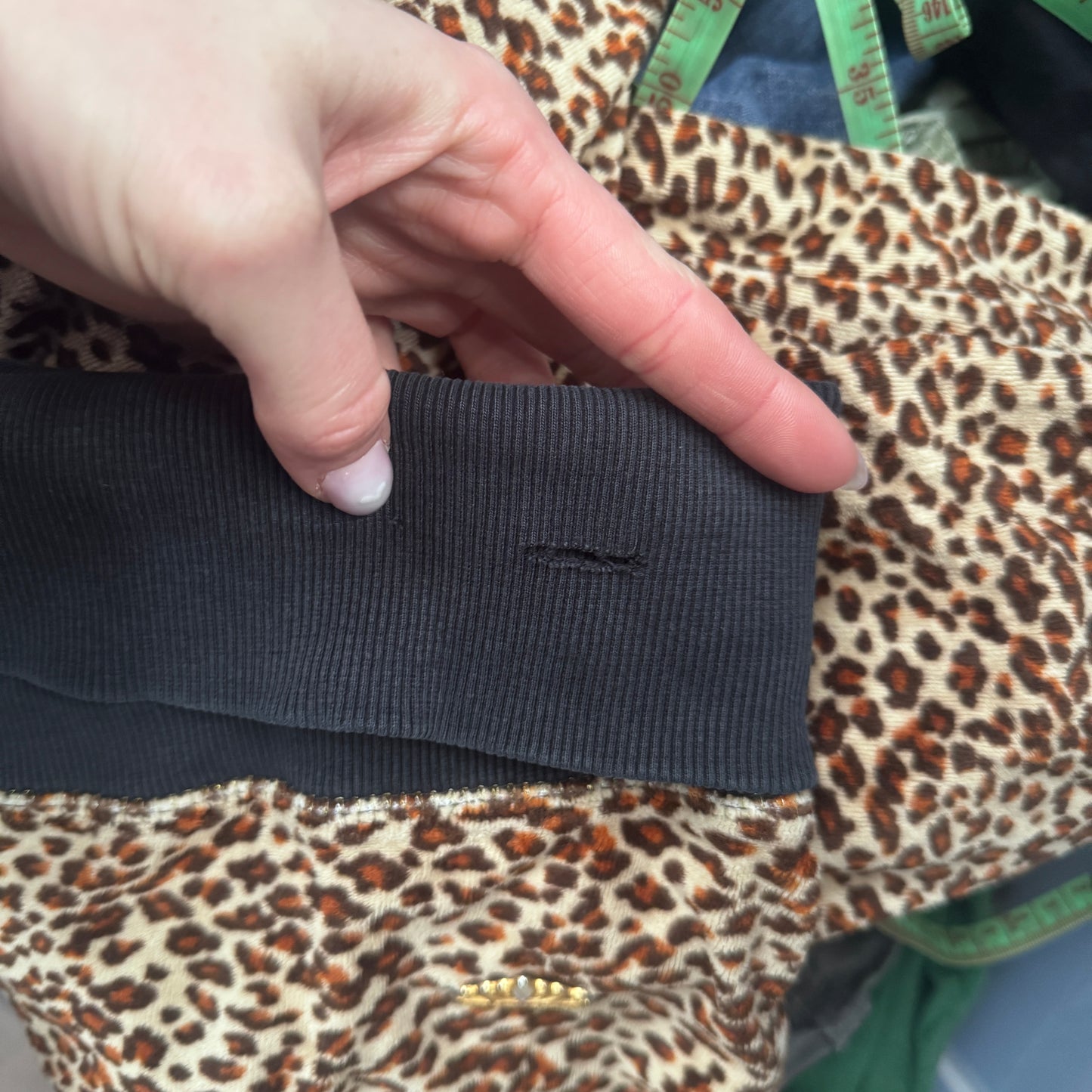 Y2K vintage leopard print velour fold over waistband flare trousers