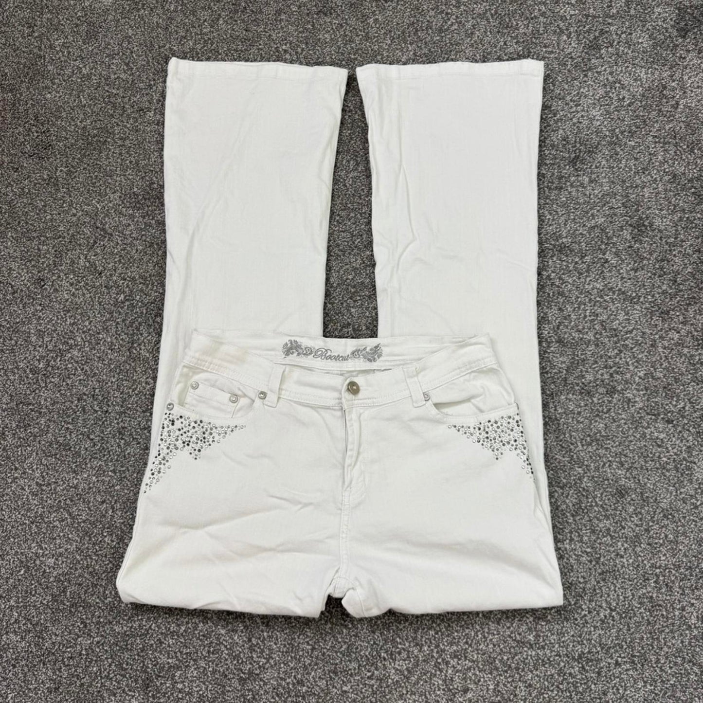 Y2K vintage mid rise stretchy denim bootcut jeans white